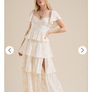 Altar'd State Cream Floral Tiered Maxi Dress